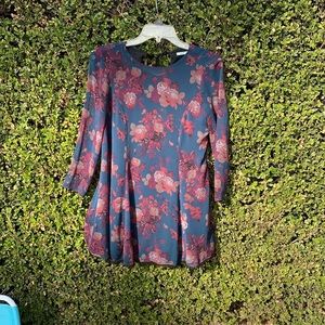 Blue Floral Long Sleeve Mini Dress